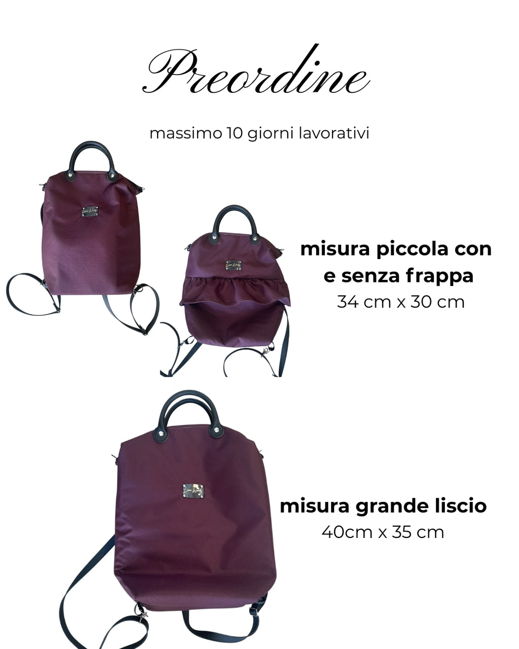 Zaino Prugna preordine scegli modello