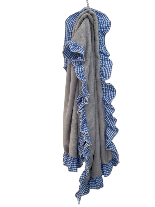 Telo da MARE 100% spugna e frappa color vichy Azzurro