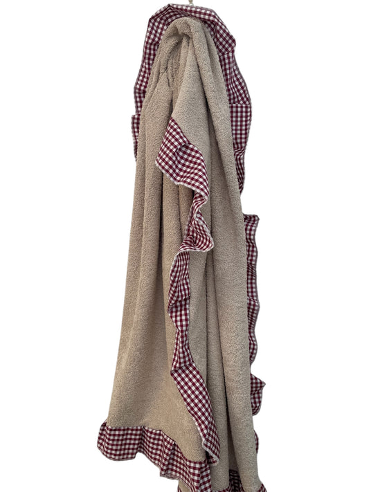 Telo da MARE 100% spugna e frappa color vichy ROSSO