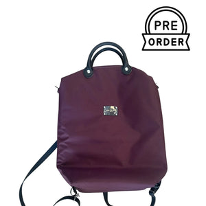 Zaino artigianale liciawoods color prugna in tessuto tecnico idrorepellente con manici e dettagli in finta pelle
